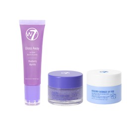 W7 Sweet Lip Care Trio - Set of 3 - Night Lip Mask, Lip Balm & Lip Scrub - Blueberry