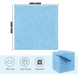 HIDMD Microfiber Cleaning Cloth, All-Purpose Microfiber Towels, Cleaning Rags Dish Cloths Super Absorbent Fast Drying Cleaning Cloths 30cm x 30cm 10Pack Sky Blue
