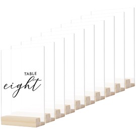 Frosted Acrylic Sign with Wood Stand-10 Pack 5x7 Inch Blank Arched Acrylic able Numbers with Wood Base, DIY Acrylic Table Sign Blank for Wedding Sign Acrylic Table Numbers Menu Signs Bar List Sign
