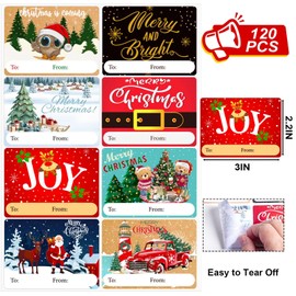 Christmas Gift Stickers Labels for Presents, 120 PCS Name Tags Stickers for Christmas Presents, Self-Adhesive Gift Tags for Christmas Presents, to and from Christmas Stickers for Gifts(2 x 3 inches)