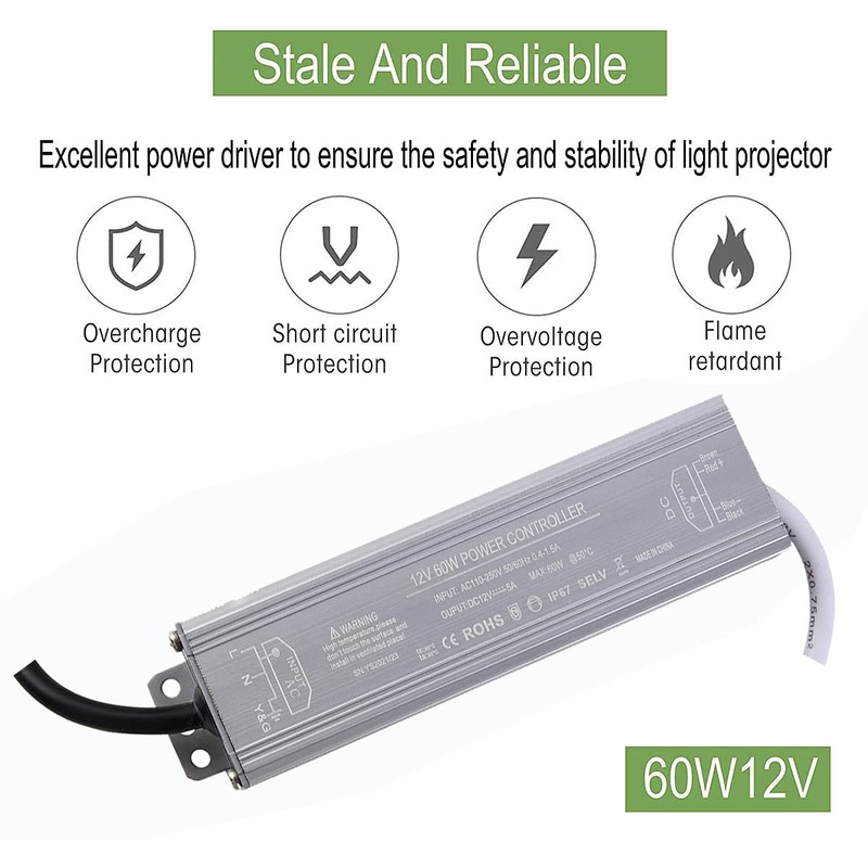 Waterproof LED Driver 60 Watts - 110V-260V AC to 12V