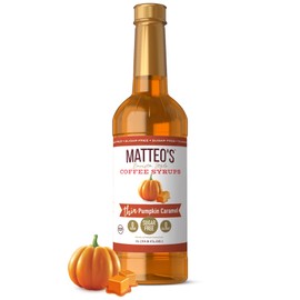 Matteo's Barista Style Sugar-Free Coffee Syrup, Pumpkin Caramel Flavor, Zero Calories and Sugar, Keto Friendly, Ideal for Lattes, Cappuccinos, Espresso, Americano, Indulgent Taste 33.8 Oz, 1-Pack