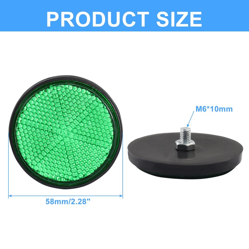 Unlorspy 4 Pcs Green Round Reflectors 58mm/2.28 Inch Plastic Universal
