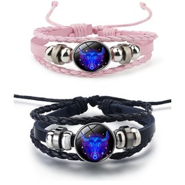 Rozozo 2Pcs Twelve zodiac spirit bracelet adjustable Twelve zodiac leather bracelet jewelry accessories for zodiac enthusiasts-Taurus