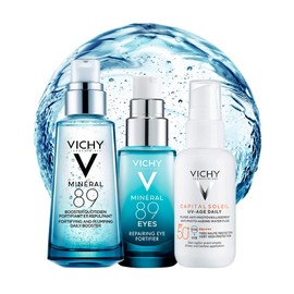 Kit Mineral 89 Suero facial Mineral 89 50 ml Contorno de ojos Mineral 89 15 ml Protector Solar Fluido anti-arrguas Capital Soleil UV Age 50 ml        