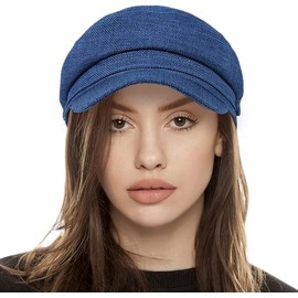 Women Newsboy Greek Hats Vintage Linen Paperboy Bakerboy Hats (Blue, One Size)