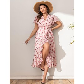 EYWOL Plus Size Cocktail Dress: Sundresses for Women 2025 - Beach Wedding Guest Dresses - Plus Size Wedding Guest Dress Pink