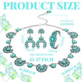 3 Pcs Turquoise Jewelry for Women Turquoise Jewelry Set Silver Bohemian Turquoise Jewelry Necklace Western Jewelry Vintage Turquoise Dangle Earrings Bracelet Turquoise Pendant Necklace for Women Boho