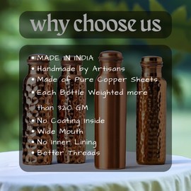 Pure Copper Water Bottle - Indian Handmade Ayurveda Healing Benefit Water Bottle for Drinking, Travel, Hiking, Gym, Office, Outdoor - Antique Finish - 950 ML