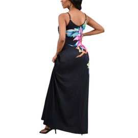 SheKiss Womens Plus Size Summer Floral Maxi Boho Dress Sleeveless Beach Colorful Sundress with Pockets Black