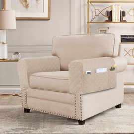 KPPKOU 2 Pack Water Resistant Armrest Covers for Chairs and Sofas Couch Arm Covers for Sofa with 3 Pockets for Phone Sofa Arm Protector for Pets, Cats (Apricot)