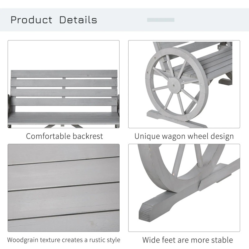 Rustic 2 Person Wagon Wheel Bench Grey Patio Outdoor Furniturecolor: