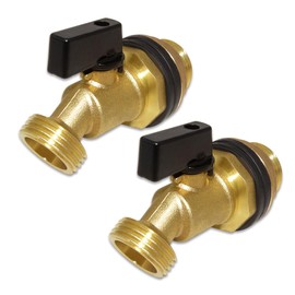 Hooshing 2PCS Brass Rain Barrel Spigot Water Container, 1 Inch O.D. Inlet to 3/4" GHT Outlet with Quarter Turn Ball Valve Bulkhead Fitting for Outdoor Plastic Bucket Water Tanks