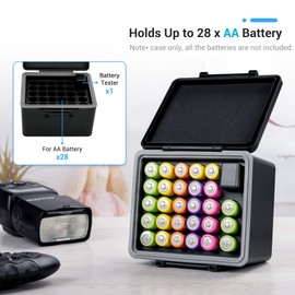 28 ranuras AA doble A batería con probador de batería extraíble, caja de almacenamiento de batería AA resistente al agua y a prueba de golpes
