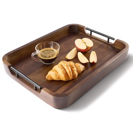 TIDITA Ottoman Tray for Living Room – 17"x13" Rectangle Serving Tray with Handles – Acacia Wooden Tray for Coffee Table, Living Room, Breakfast in Bed – Decorative Trays for Ottoman (Walnut Color)