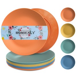 Homienly Flat Dinner Plates Set of 8 Alternative for Plastic Plates Microwave and Dishwasher Safe Wheat Straw Plates for Kitchen Unbreakable Kids Plates with 4 Colors (Multi,10 inch)