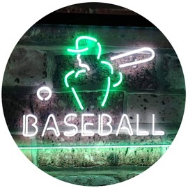 Baseball Sport Man Cave Bar Dual Color LED Neon Sign White & Green 12" x 8.5" st6s32-i2892-wg