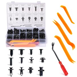 NEIKO 50550A Retainer Clips Assortment, 245pc Automotive Fasteners, Car Bumper Clip for Fender Liner, Door Panel Plastic Clips, Plastic Rivets, Trim Removal Pry Bar Tool, GM, Toyota, Ford, Honda