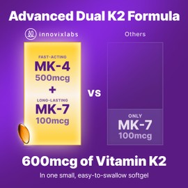 InnovixLabs Full Spectrum Vitamin K2-90 Softgels with 600 mcg of Trans Form MK7 and MK4 - Supports General Health and Bone Strength - Soy and Gluten Free K2 Vitamin Supplement