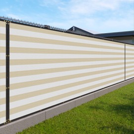 Windscreen4less Fence Privacy Screen 1' x 38' Heavy Duty Windscreen Fencing Cover Mesh Shade Fabric for Yard Deck Garden Carport Street, Beige White Strip