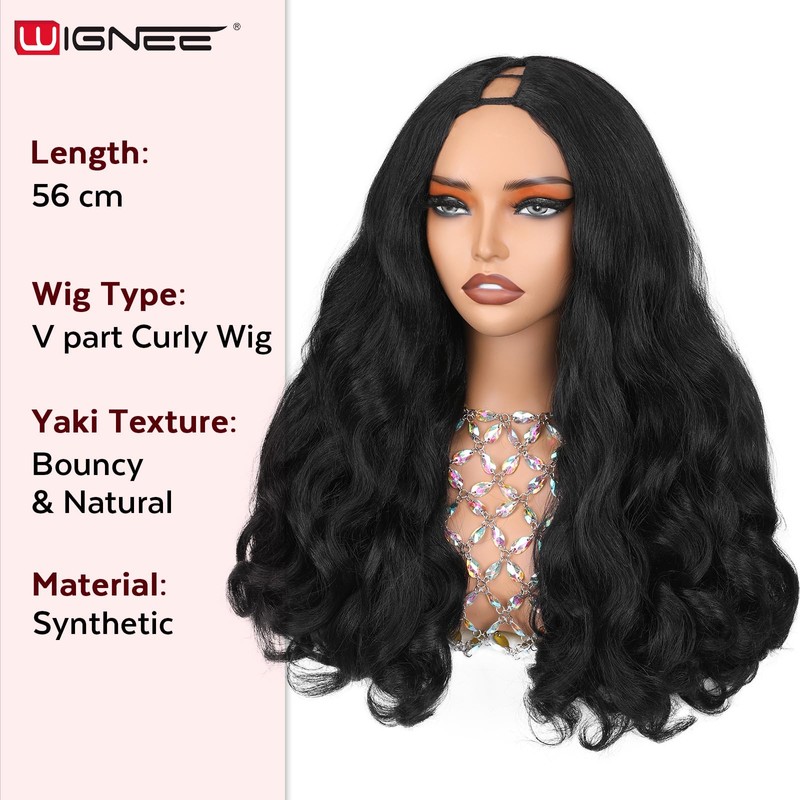 WIGNEE V Part Yaki Curly Wig Natural Look for Women