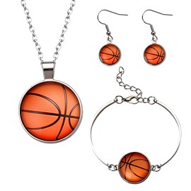 Sisadodo Basketball Bracelet Necklace Earrings Set for Women Sport Team Gifts for Player Coaches Basketball Lover Accessories for Women Sports Lover Birthday Graduation Gifts for Woman Females