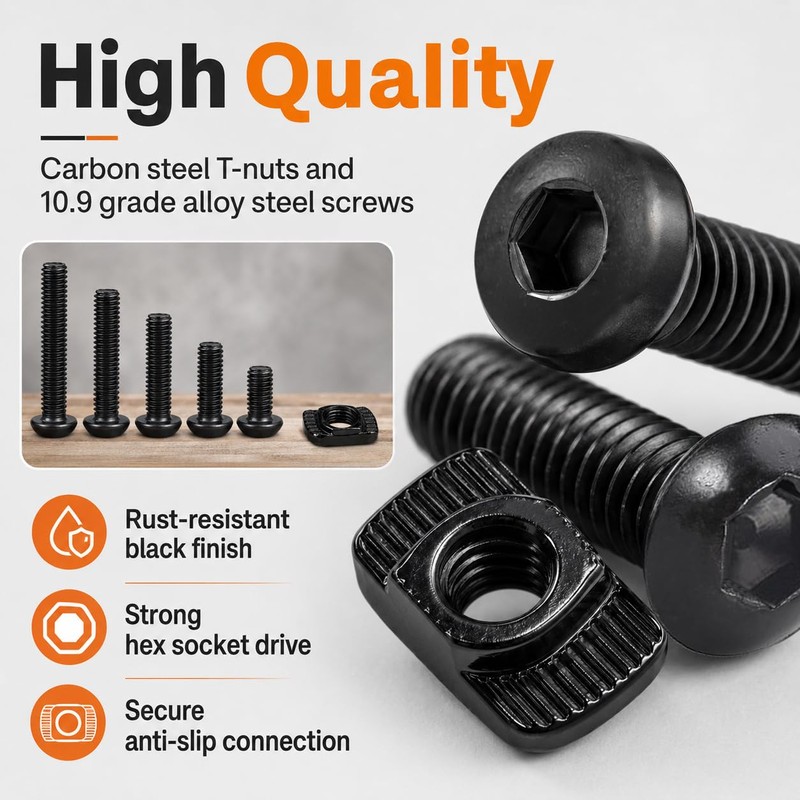 252PCS M5 T Nuts and T-Slot Bolts Extrusion Accessories Kitwith
