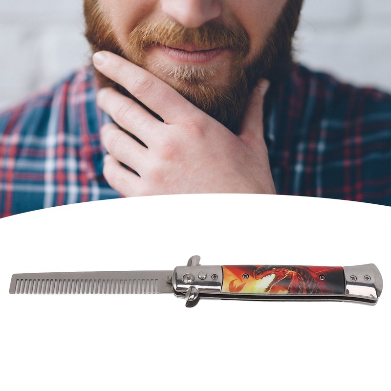 Hairdressing Spring Comb Stainless Steel Folding Portable Switchblade Comb for