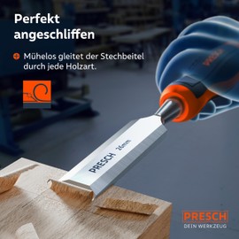 Presch Professional Chisel 26 mm with 25° Wedge Angle, Perfectly Ground for Immediate Use, Robust Metal Impact Cap for Durable Use, Ergonomic Handle for Secure Hold