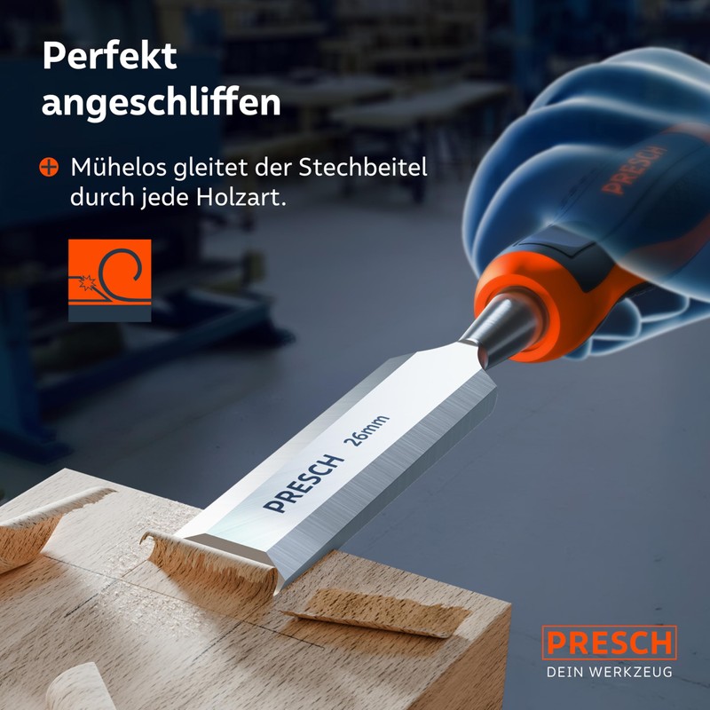Presch Professional Chisel 26 mm with 25° Wedge Angle, Perfectly