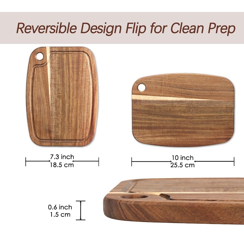 Acacia Wood Cutting Board, Reversible Small Cutting Board with Juice