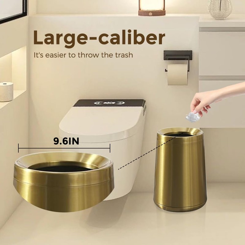 LEASYLIFE 10L/2.6GAL Brushed Gold Trash Can,Stainless Steel Trash Can,Conical Garbage