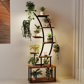 Plant Stand Indoor with Grow Light, 9 Tiered Plant Shelf Indoor for Indoor Plants Multiple, 63" Tall Large Metal Flower Plant Holder Indoor Stand, Curved Shape Plant Display Rack for Home, Patio