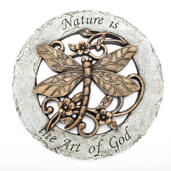 Nature is The Art of God Dragonfly 12 inch Round Dolomite Resin Stepping Stone
