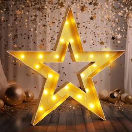 Aurelema Large Star Light Up Decoration 4ft Light up Star Movie Night Party Decorations Battery Powered for Red Carpet Event Awards Night Ceremony Movie Theme Party Decorations (Golden)