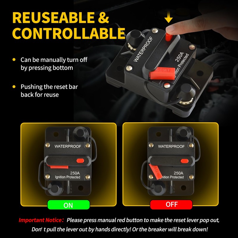 Bolipoeq 250Amp Circuit Breaker DC 12V-48V for Marine Boat Trolling