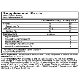 Yes Parent Essential Oils ULTIMATE EFAs 120 Capsules, Based On The Peskin Protocol, Plant Based Organic Ingredients, Omega 3 6, Vegetarian So No Fishy