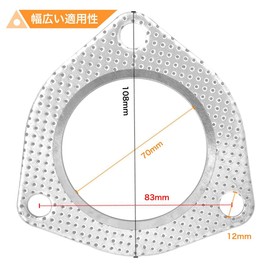 winova Muffler Gasket, Turbo Gasket, Exhaust Gasket, Ceramic, High Temperature Resistant, Exhaust Leak Proof Triangle, φ2.7 inches (70 mm), Pitch: 3.3 inches (83 mm), Thickness 0.08 inches (2 mm),