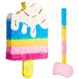 WERNNSAI Ice Cream Piñata - Sweet Summer Birthday Party Decorations Kids Colorful Popsicle Pinata with Blindfold and Bat for Summer Ice Cream Party Supplies Baby Shower Carnival Game