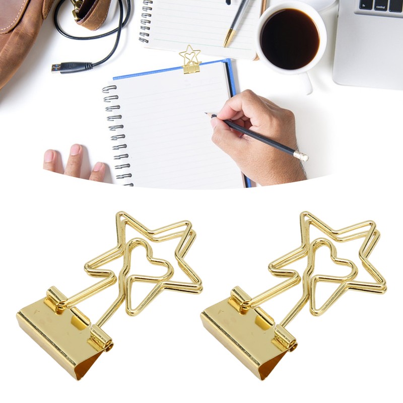 100 Pcs Binder Clips Star Shape Paper Clamps Hollow Long