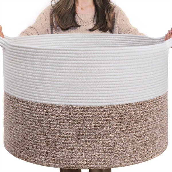 INDRESSME XXXLarge Cotton Rope Basket 21.7" x 21.7" x 13.8"