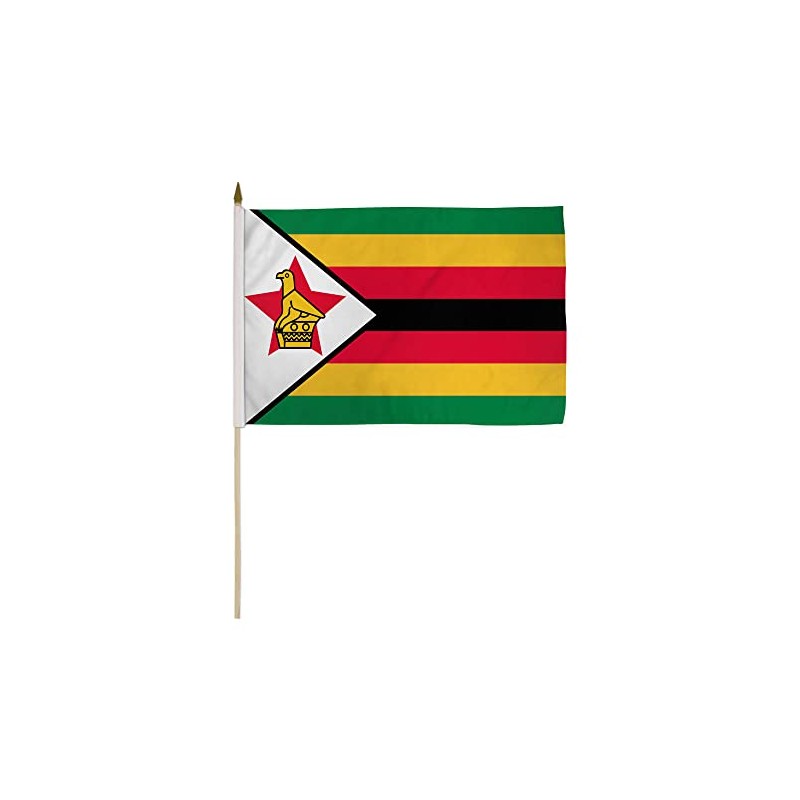 Zimbabwe 12x18in Stick Flag - 1 dozen pack
