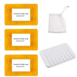 Turmeric Wash and Care Three Piece SetTurmeric Tablets, Turmeric Cleansing Mousse,Turmeric Soap Facial Cleansing Skincare FacialCleansing Cleanser Comfort:_3*soap+soap dish