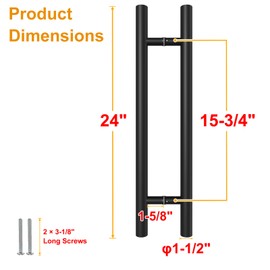LVYIHAN Matte Black Round Barn Door Handles 12"/24"/36"/48"/59'', Pull Push Long French Door Handle Double Sided, Large Front Exterior Shower Door Pull Handles
