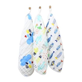 Towel with Loop, Set of 3, 100% Muslin Cotton, Gauze, Hand Towel, Hand Towel, Nursery, Kindergarten, Kitchen, Dish Cloth, Name Tag Included