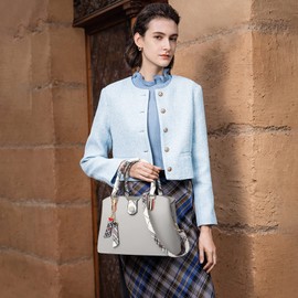 NICOLE & DORIS Handbags for Women New Shoulder Bag Exquisite Ladies Top Handle Bags PU Leather Designer Crossbody Bag with Stripe and Pendants Grey