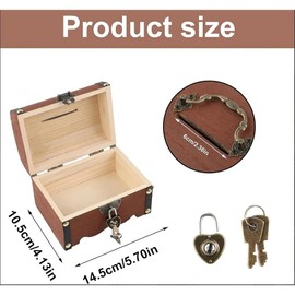 VOSSOT Money Box with Lock - Wooden Treasure Chest for Children - Creative Small Money Box Children with Keys, Wooden Box for Storage and Decoration, Perfect Gift Idea for Children's Birthday Parties
