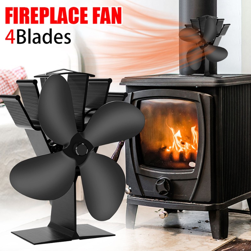 Heat Powered Fireplace Fan 4 Blades Aluminum Alloy Stove Fan