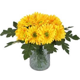 IPOPU 2 Bundles Artificial Gerbera Daisy Flowers 14 Heads Yellow Fake Daisy with Stems Faux Silk Daisy Flower for Wedding Bridal Bouquet Party Floral Arrangements Home Table Centerpiece Decor (Yellow)