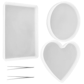 3 moldes de resina grandes con 2 pinzas, moldes de silicona findTop, incluye redondo, rectangular, en forma de corazón para moldes decorativos de bricolaje